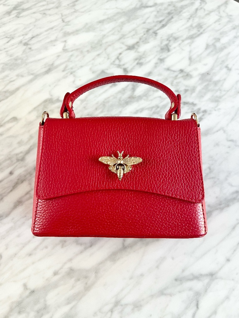 Persaman New York Red Leather Bee Mini Satchel Crossbody NWT
